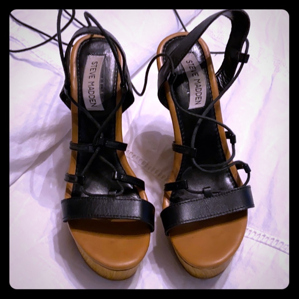 Black, high wedge, espadrille style shoe